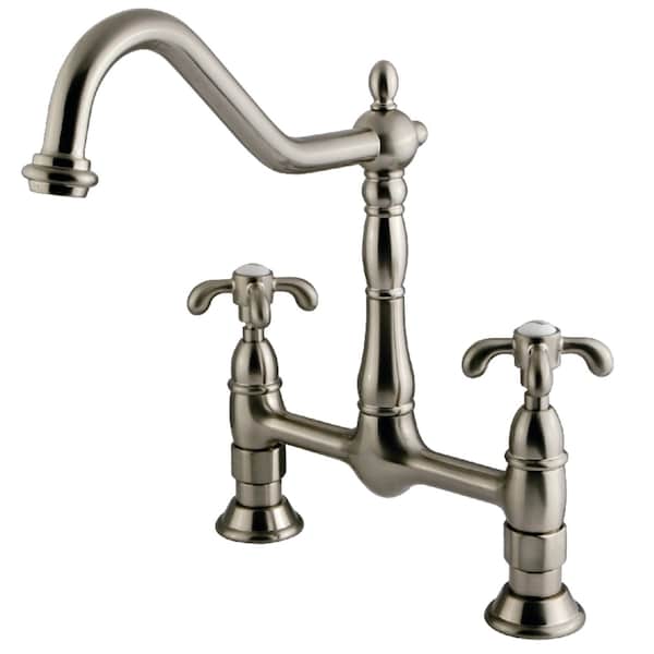 Kingston Brass KS1178TX French Country Bridge Kitchen Faucet, Brushed Nickel KS1178TX - main